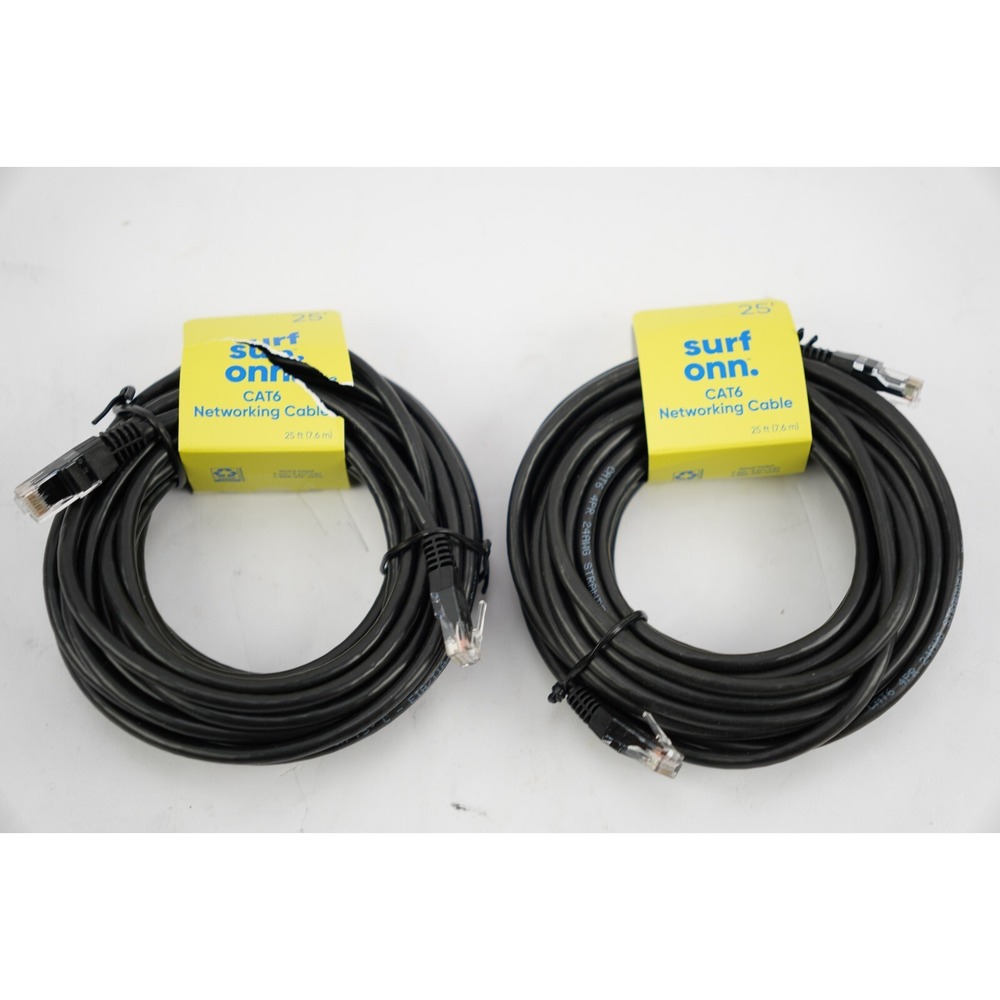 2-Pack New Surf Onn. CAT6 Networking Ethernet Cable 25'Black